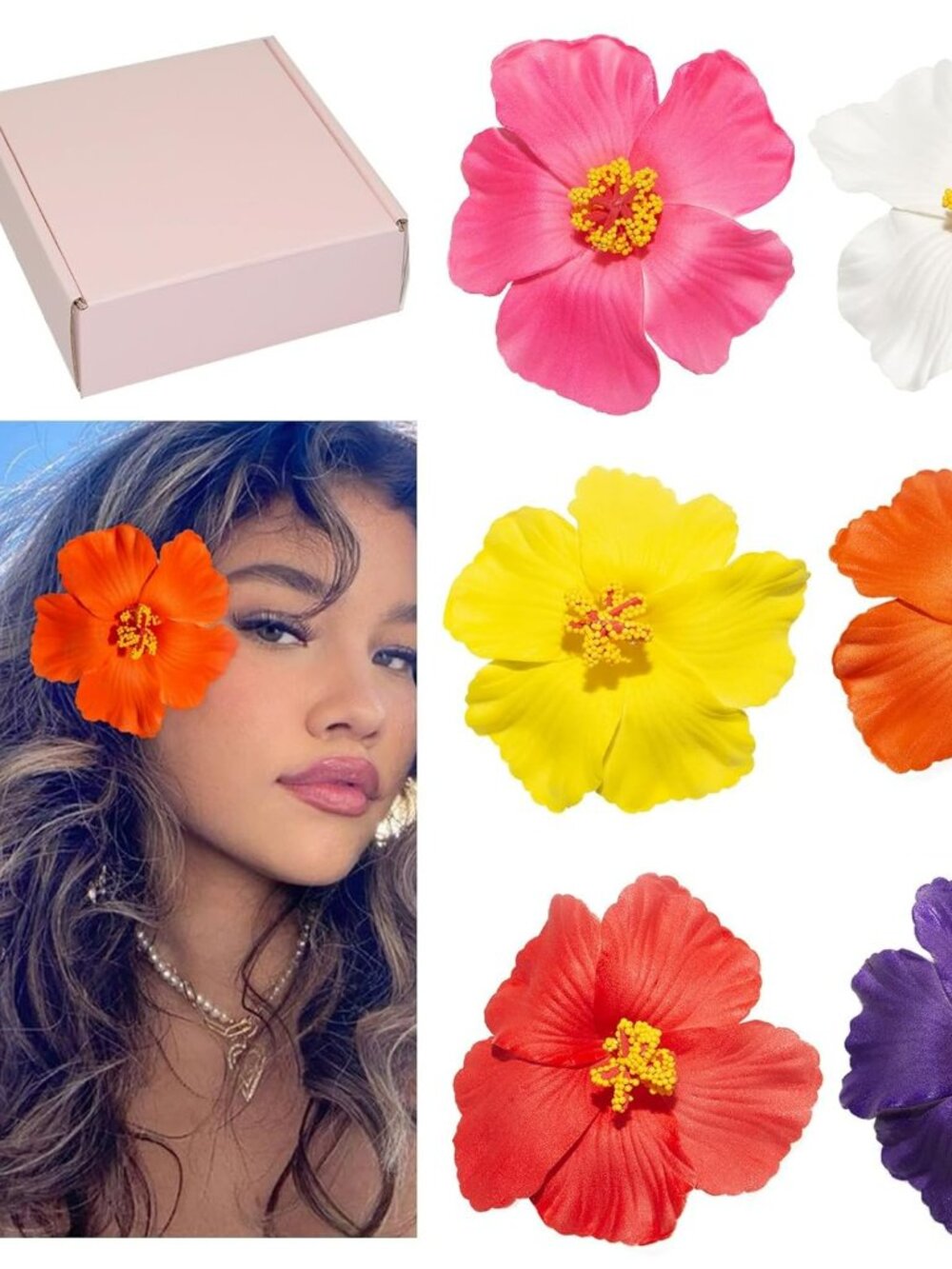 Hawaiian Hibiscus‎ Flower Hair Clips for Women Set of 6 Claw Clips